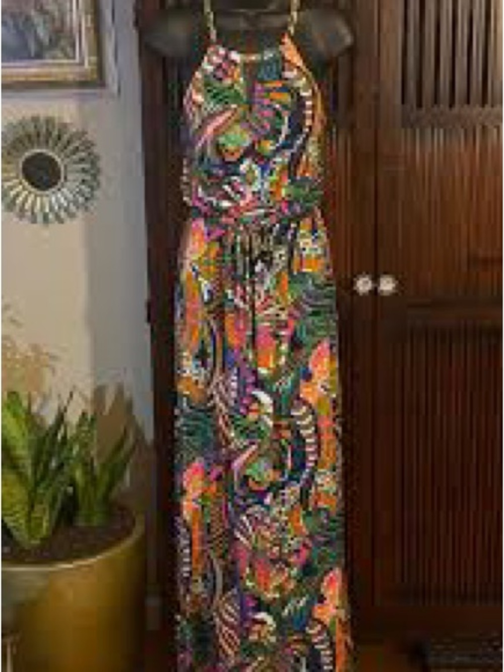 Laundry By Shelli Segal Multicolor Tropical Print Chain Halter Keyhol Maxi Dress - Picture 2 of 8